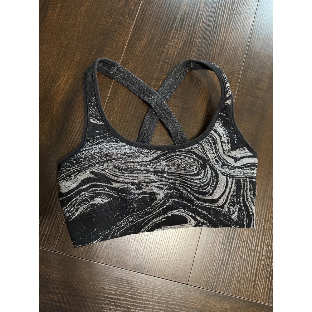 Athleta Aurora Scoop Sports Bra Black Silver Shine Women's Medium (#1063)
